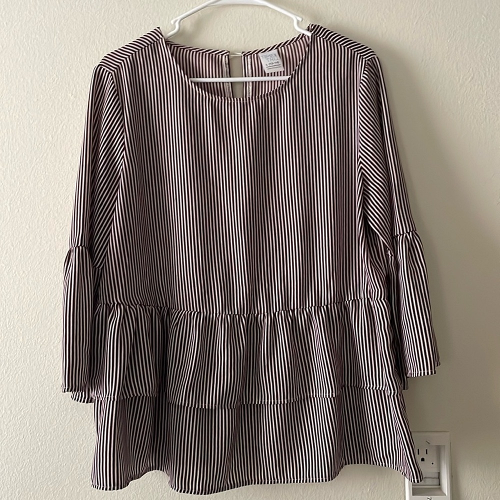 Time and Tru Womens Maroon/White Stripe Blouse Large